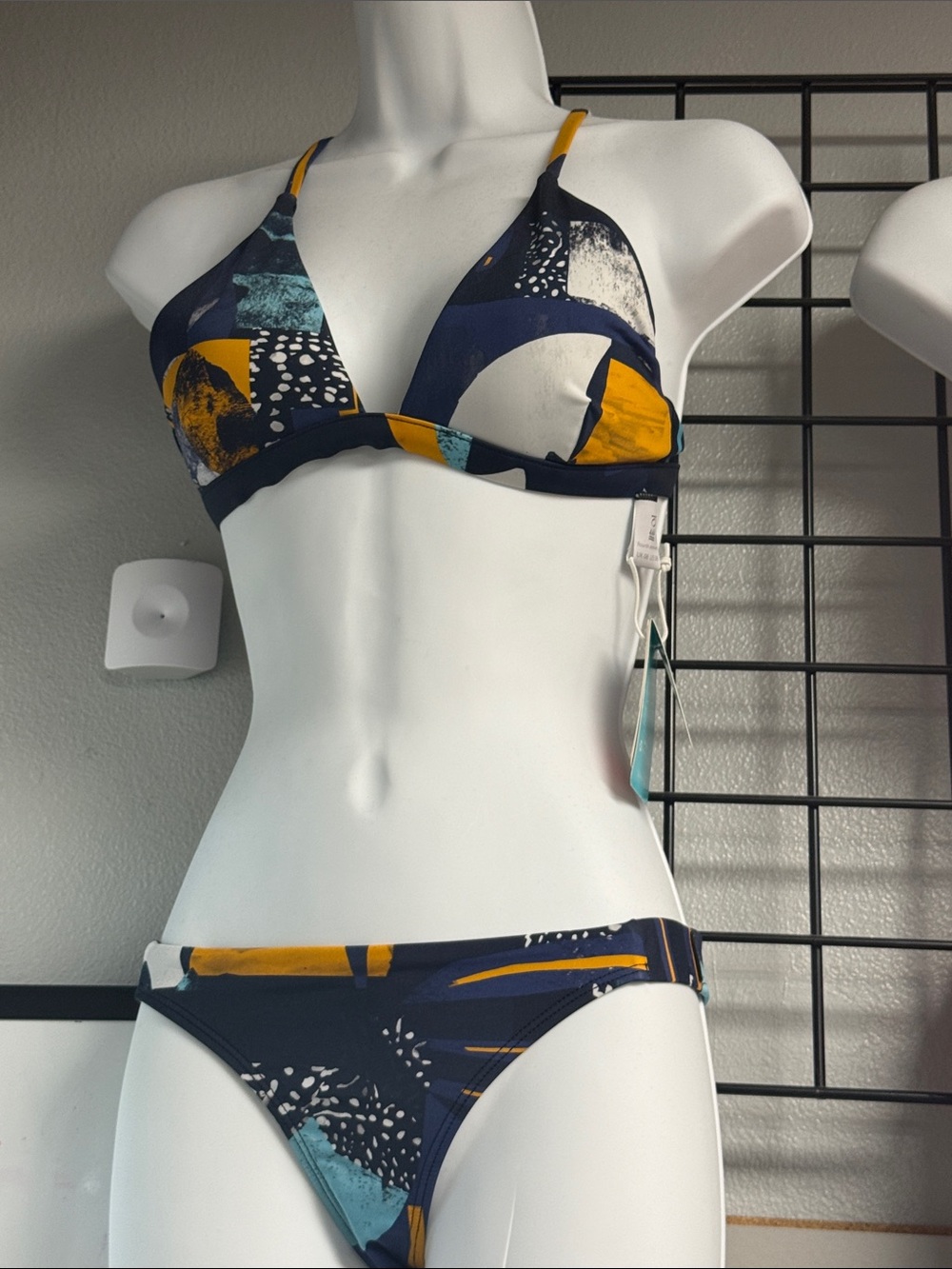 Navy & Mustard Abstract Triangle Bikini Set